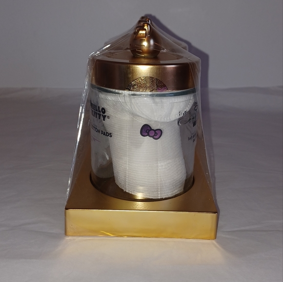 Last Set! Hello Kitty Glass Jar Vanity Set w/Cotton Swabs & Pads, Gold - Picture 4 of 6